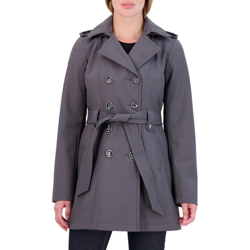 imageSebby Collection Womens Soft Shell Trench Coat with Detachable HoodGraphite