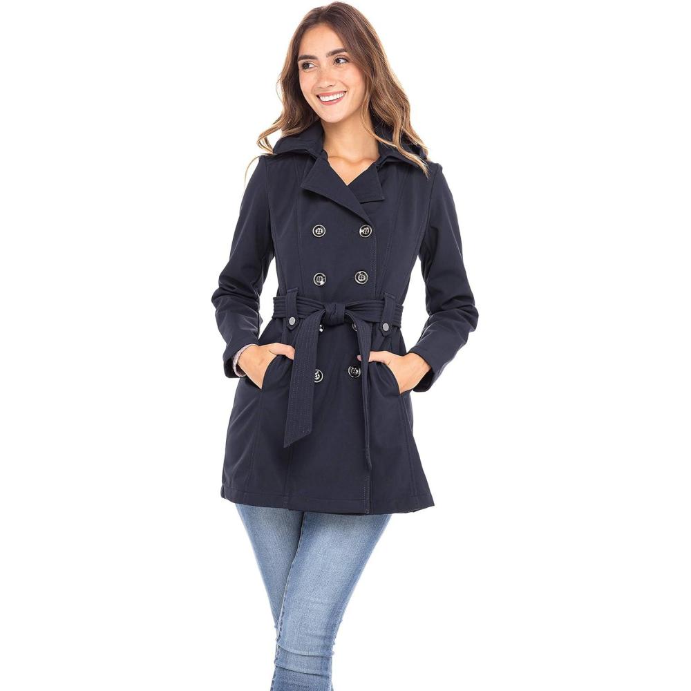 imageSebby Collection Womens Soft Shell Trench Coat with Detachable HoodNavy