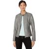 Sebby Collection Women’s Faux Leather Jacket with Moto Details and Front Zip Pockets(Light Grey)