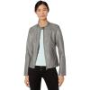 Sebby Collection Women’s Faux Leather Jacket with Moto Details and Front Zip Pockets(Light Grey)