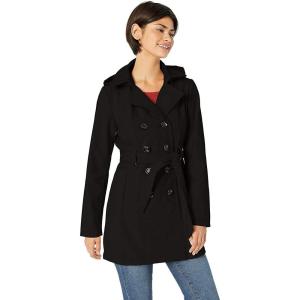 Sebby Collection Women’s Soft Shell Trench Coat with Detachable Hood(Black)