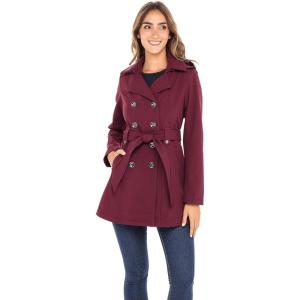 Sebby Collection Women’s Soft Shell Trench Coat with Detachable Hood(Burgundy)