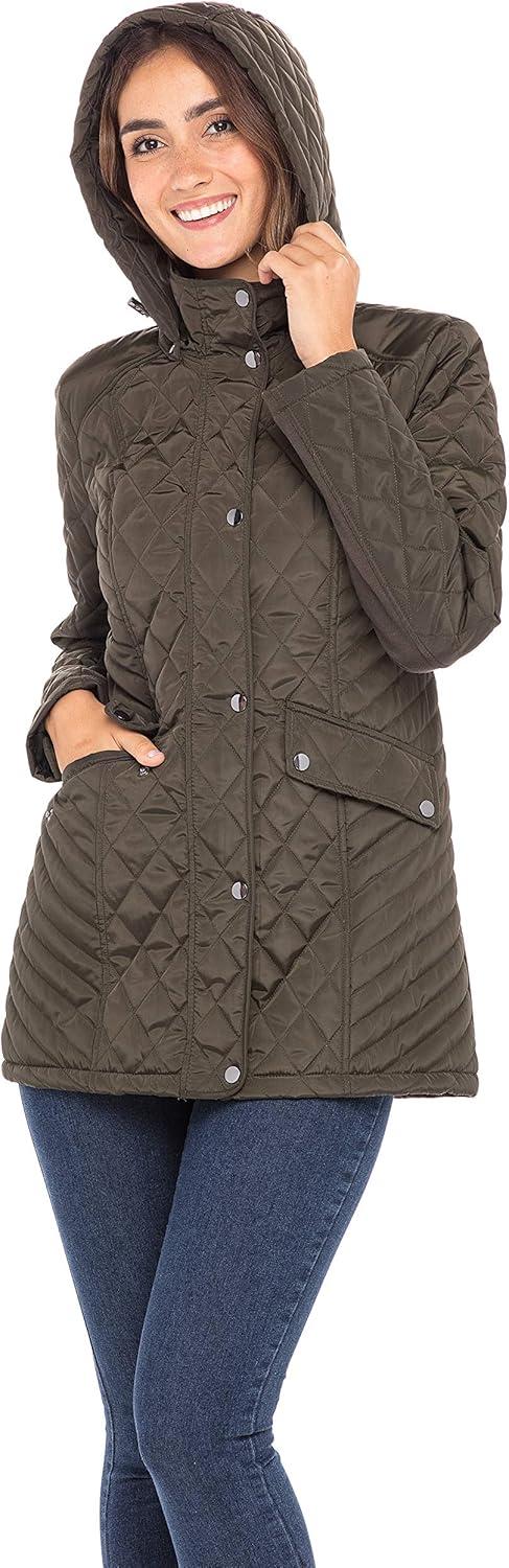 imageSebby Collection Womens Quilted Jacket with Detachable Hood Olive