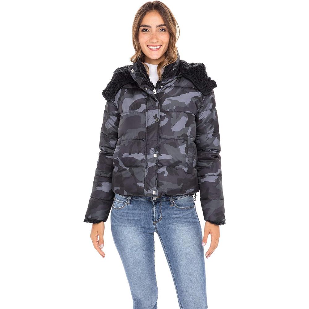 imageSebby Collection Womens Puffer Jacket Reversible to Cozy Faux Fur with Hood