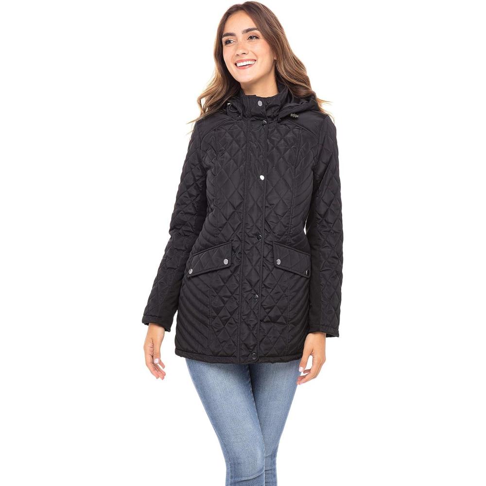 imageSebby Collection Womens Quilted Jacket with Detachable Hood Black