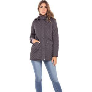 Sebby Collection Women’s Quilted Jacket with Detachable Hood Grey